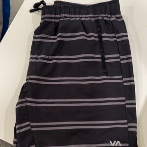 RVCA Black and Gray Striped Board Shorts